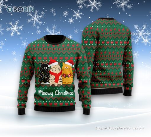 Cat Sweater Meowy Christmas Cute Cat Ugly Christmas Sweater, Christmas Gift For Cat Love