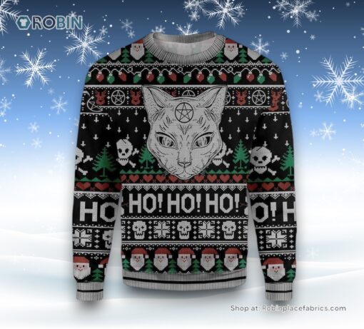 Cat Sweater Wicca Black Cat Ho Ho Ho Christmas Pattern Ugly Sweater, Christmas Gift For Cat Love