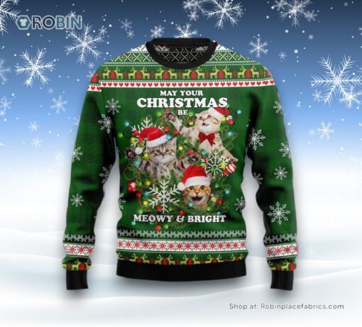 Cat Ugly Christmas Sweater, Christmas Be Meowy & Bright Ugly Christmas Sweater, Christmas Gift For Cat Love