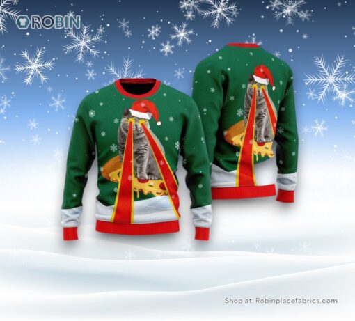 Cat With Laser Eyes Ugly Christmas Sweater, Christmas Gift For Cat Love