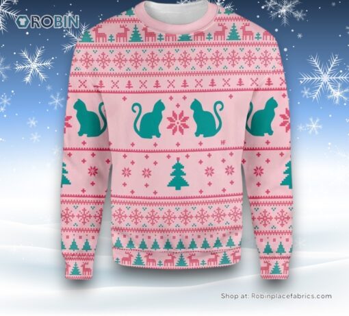 Cats Love Christmas Ugly Christmas Sweatshirt, Sweater, Christmas Gift For Cat Love