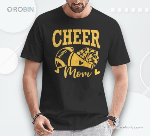 Cheer Mom Biggest Fan Black Gold Pom Pom Shirt