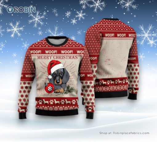 Christmas Dachshund Woof Merry Christmas Ugly Christmas Sweater, Christmas Gift For Dog Love