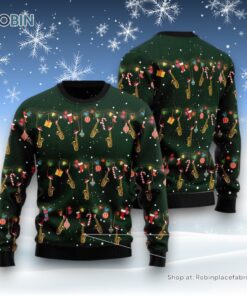 Christmas Instrument Saxophone Ugly Christmas Sweater