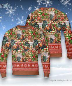 Christmas Leopard Chicken Seamless Pattern Ugly Christmas Sweatshirt, Sweater, Christmas Gift, Farmers Sweater