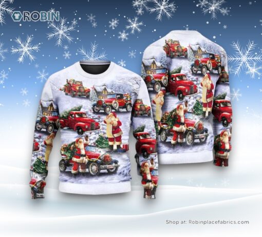 Christmas Santa Claus Funny Red Truck Ugly Christmas Sweatshirt, Sweater For Men And Women, Christmas Gift