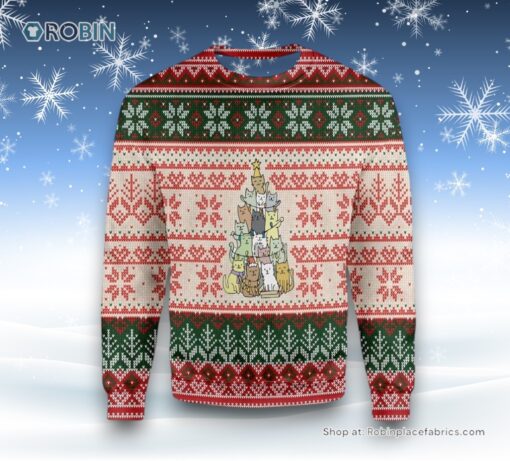 Christmas Tree Made By Cats Ugly Christmas Sweatshirt, Sweater, Christmas Gift For Cat Love