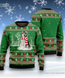 Christmas Tree Ugly Sweater, Alaskan Malamute Winter Tree Ugly Christmas Sweatshirt, Sweater, Funny Xmas Sweater