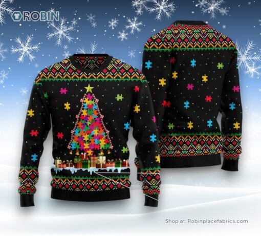 Christmas Tree Ugly Sweater, Autism Tree Christmas Ugly Christmas Sweater, Funny Xmas Sweater