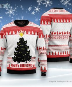 Christmas Tree Ugly Sweater, Black Meowy Christmas Tree Ugly Christmas Sweater, Funny Xmas Sweater