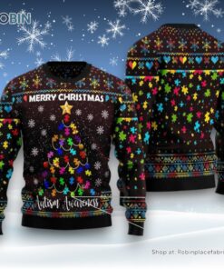 Christmas Tree Ugly Sweater, Christmas Tree Autism Awareness Ugly Christmas Sweatshirt, Sweater, Funny Xmas Sweater