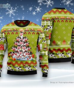 Christmas Tree Ugly Sweater, Cow Pine Tree Christmas Ugly Christmas Sweater, Funny Xmas Sweater