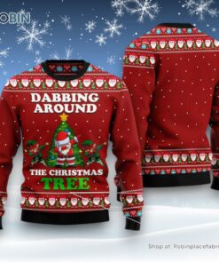 Christmas Tree Ugly Sweater, Dabbing Around The Christmas Tree Santa Claus And Goblin Ugly Christmas Sweater, Funny Xmas Sweater