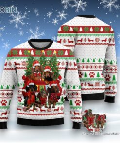 Christmas Tree Ugly Sweater, Dachshund Red Truck Christmas Tree Ugly Christmas Sweatshirt, Sweater, Funny Xmas Sweater