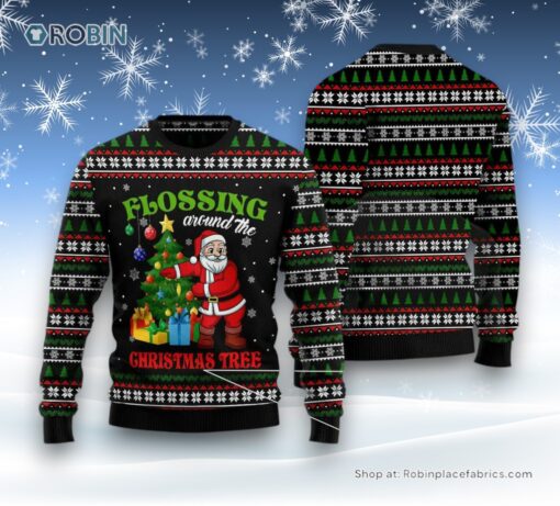 Christmas Tree Ugly Sweater, Flossing Around The Christmas Tree Ugly Christmas Sweater, Funny Xmas Sweater
