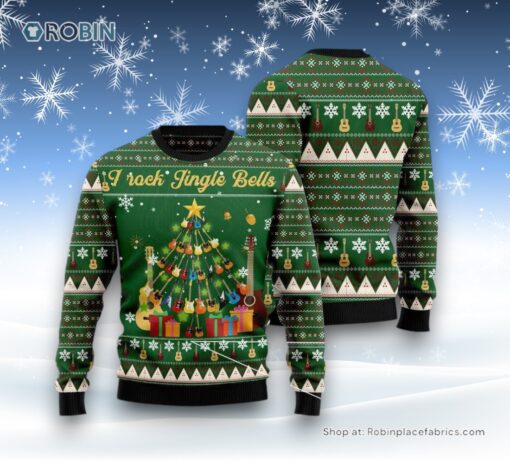 Christmas Tree Ugly Sweater, I Rock Jingle Bells Guita Christmas Tree Ugly Christmas Sweatshirt, Sweater, Funny Xmas Sweater