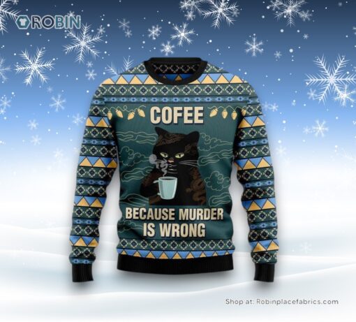 Coffee Cat Ugly Christmas Sweater, Christmas Gift For Cat Love