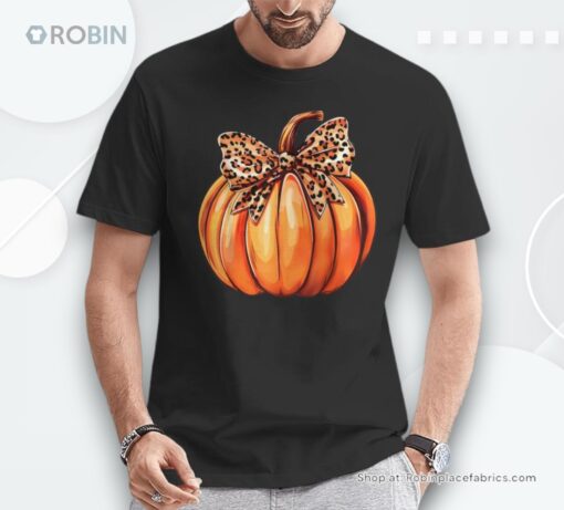 Coquette Bow Leopard Pumpkin Thanksgiving Rustic Fall Women Shirt
