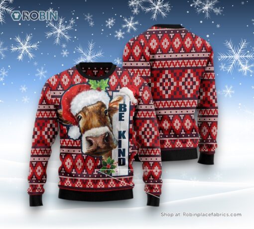 Cow Be Kind Ugly Christmas Sweatshirt, Sweater