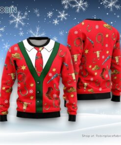 Cowboy Pattern Christmas Red Ugly Christmas Sweater For Men And Women, Farm Ugly Sweater