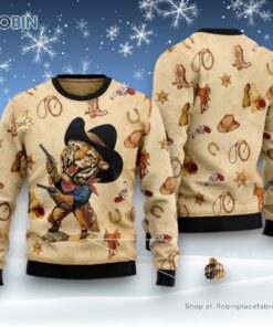Cowboy Tiger Ugly Christmas Sweater