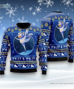 Cows Ice Skating Ugly Christmas Sweater For Men And Women, Farm Ugly Sweater