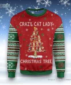 Crazy Cat Lady Christmas Tree Ugly Christmas Sweater, Christmas Gift For Cat Love