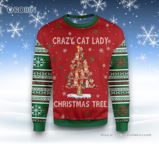Crazy Cat Lady Christmas Tree Ugly Christmas Sweater, Christmas Gift For Cat Love