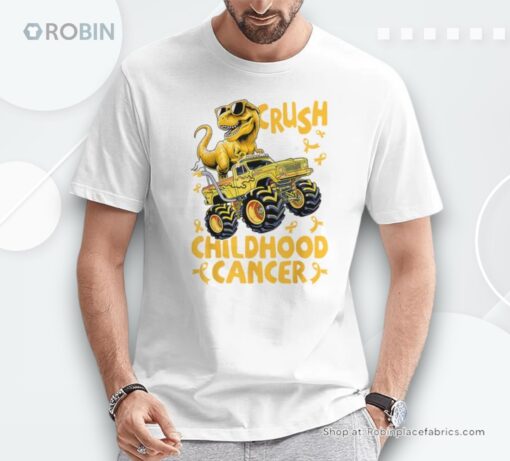 Crush Childhood Cancer Awareness Monster Truck Dinosaur Shirt