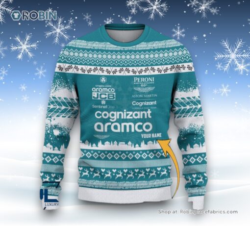 Custom Name Aston Martin Cognizant F1 Team Ugly Sweater and Sweatshirt
