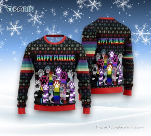 Cute Cat Paw Sweater Happy Purride Ugly Christmas Sweater, Christmas Gift For Cat Love