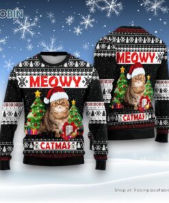 Cute Cat Sweater Meowy Catmas Ugly Christmas Sweatshirt, Sweater, Christmas Gift For Cat Love