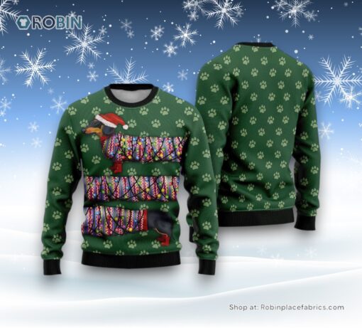 Dachshund Christmas Paw Prints Ugly Christmas Sweatshirt, Sweater, Christmas Gift For Dog Love