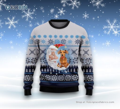 Dachshund Dog Love Santa Moon Ugly Christmas Sweatshirt, Sweater, Christmas Gift For Dog Love