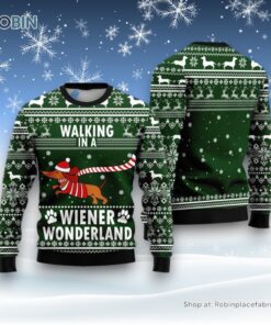 Dachshund Dog Walking In A Wiener Wonderland Ugly Christmas Sweater, Christmas Gift For Dog Love
