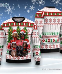 Dachshund Red Truck Ugly Christmas Sweatshirt, Sweater