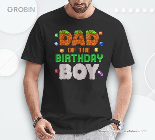 Dad Of The Birthday Boy Video Gamer Pixel Number Bday Party Shirt