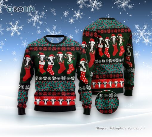 Dairy Cow Stocking Ugly Christmas Sweatshirt, Sweater For Men Women, Christmas Gift, Farmers Sweater