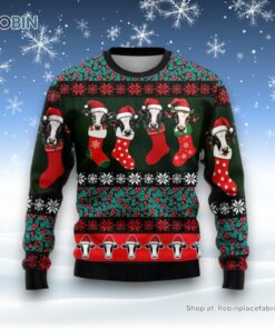 Dairy Cow Stocking Ugly Christmas Sweatshirt, Sweater For Men Women, Christmas Gift, Farmers Sweater