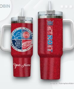 Detroit Sports Logo Team Custom Name Handle Cup Tumbler 40oz