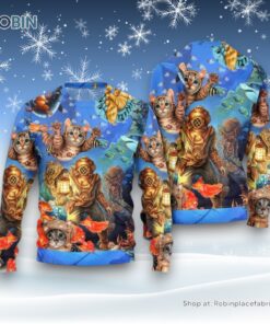 Diving Cat Under The Sea Art Style Ugly Christmas Sweater, Christmas Gift For Cat Love