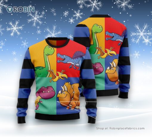 Dinosaur Color Ugly Christmas Sweatshirt, Sweater