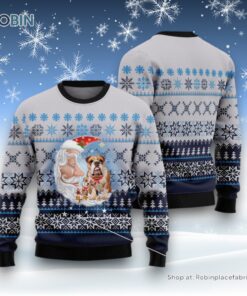 Dog Ugly Christmas Sweater, Bulldog Love Santa Moon Ugly Christmas Sweater, Funny Xmas Sweater