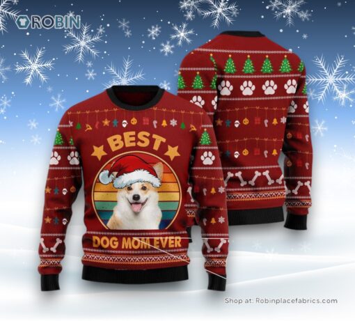Dog Ugly Christmas Sweater, Cardigan Welsh Corgi Best Dog Mom Ever Ugly Christmas Sweater, Funny Xmas Sweater