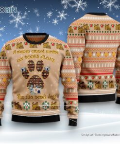 Dog Ugly Christmas Sweater, Dog And Book Lover Ugly Christmas Sweater, Funny Xmas Sweater