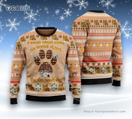 Dog Ugly Christmas Sweater, Dog And Book Lover Ugly Christmas Sweater, Funny Xmas Sweater