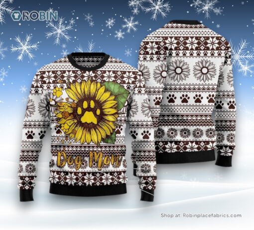 Dog Ugly Christmas Sweater, Dog Mom Sunflower Ugly Christmas Sweater, Funny Xmas Sweater