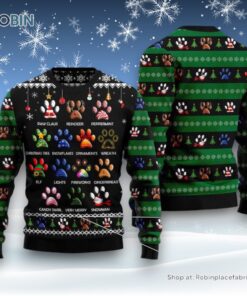 Dog Ugly Christmas Sweater, Dog Pawprint Ugly Christmas Sweater, Funny Xmas Sweater
