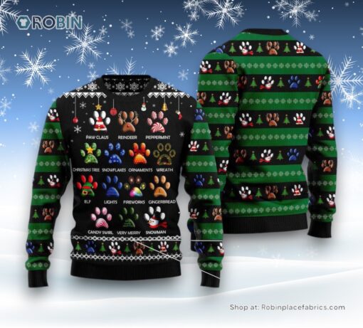 Dog Ugly Christmas Sweater, Dog Pawprint Ugly Christmas Sweater, Funny Xmas Sweater