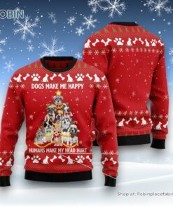 Dog Ugly Christmas Sweater, Dogs Make Me Happy Ugly Christmas Sweater, Funny Xmas Sweater
